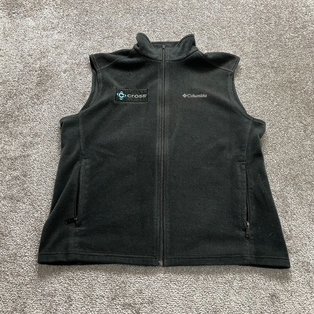 Columbia Vest Mens Large Dark Gray Full Zip Outdoor Hiking Cross Logo Patch Soft
